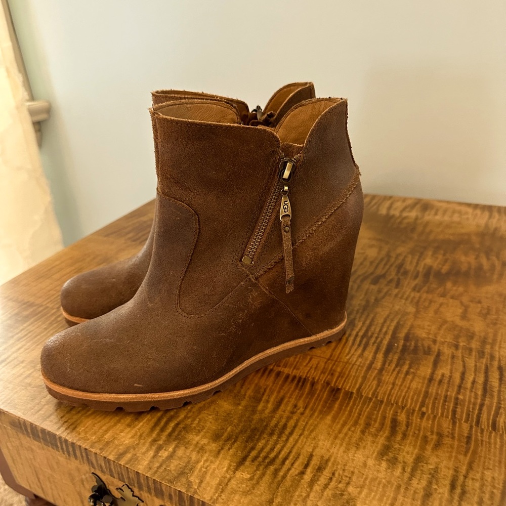 UGG Wedge Ankle Boots, Brown, Size 10